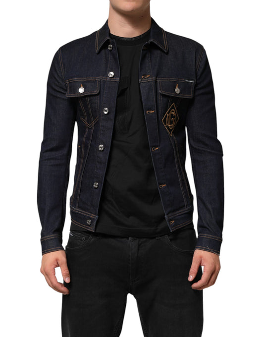 Dolce & Gabbana – Slim Fit-Jeansjacke mit Logo-Patch in Indigoblau
