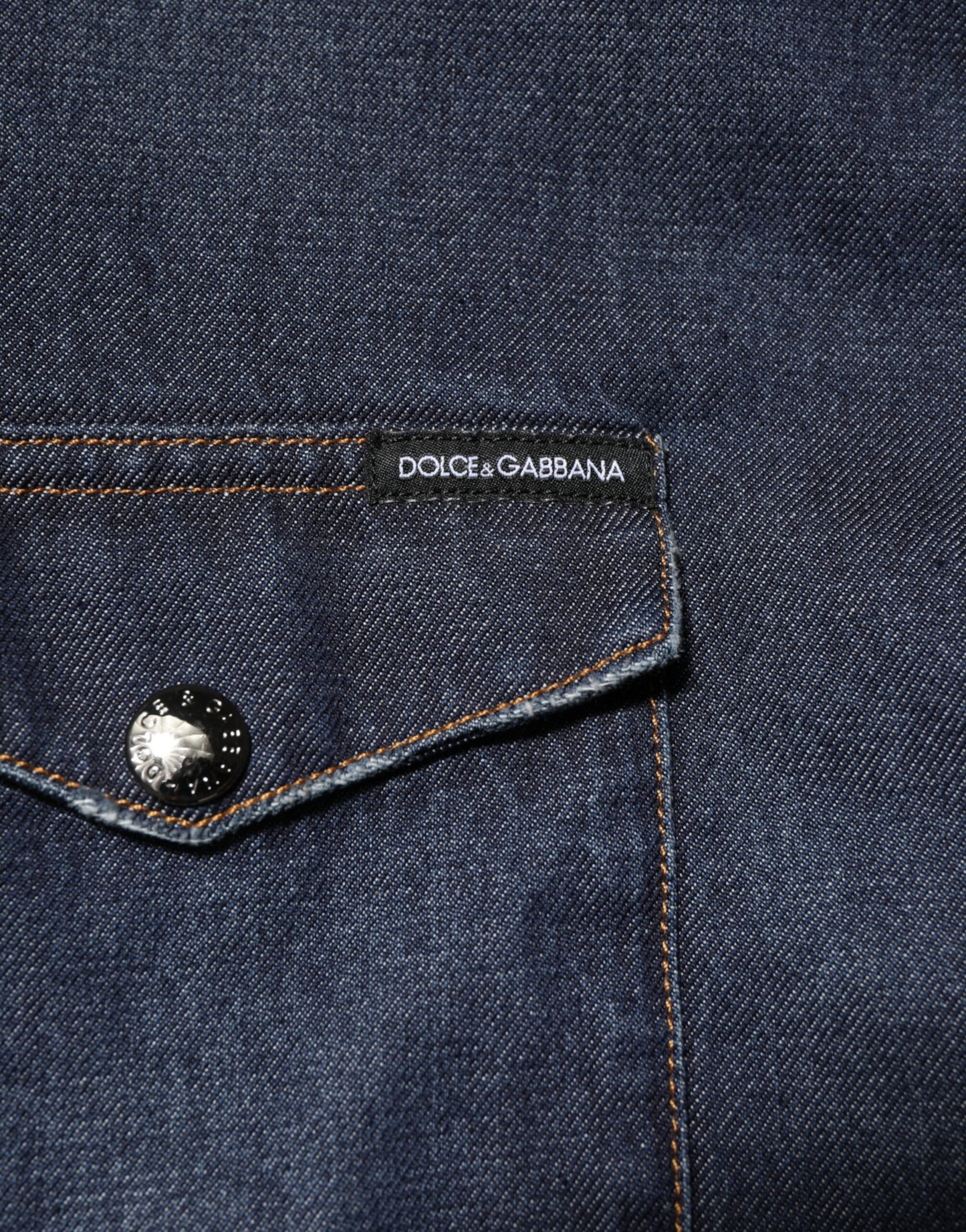 Dolce & Gabbana Blaues Denim-Knopf-Lässiges Logo-Patch-Herrenhemd