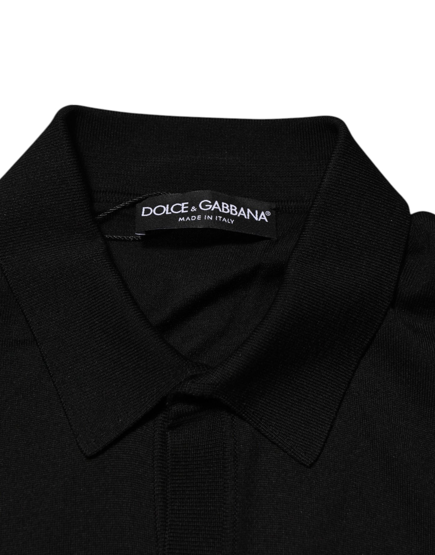 Dolce & Gabbana – Schwarzer, leichter Seidenpullover mit Knopfleiste