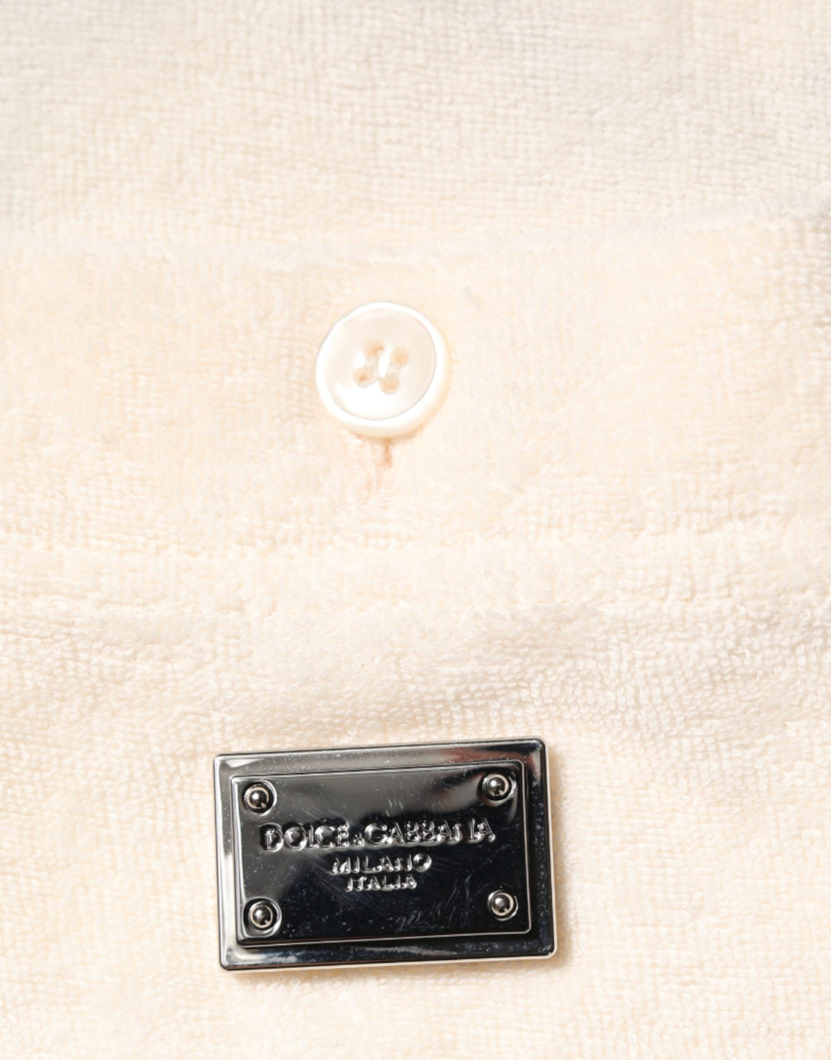 Dolce & Gabbana – Elfenbeinfarbenes Poloshirt aus Baumwollfrottee mit Logotasche