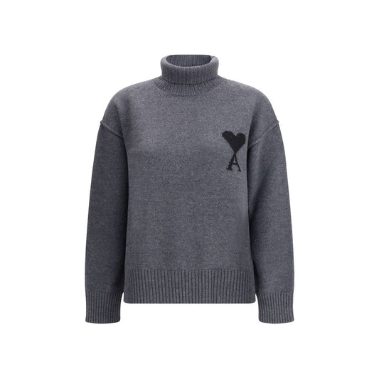 Ami Paris Grauer Fleece-Rollkragenpullover aus Wolle