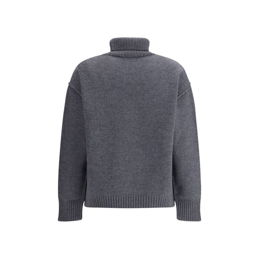 Ami Paris Grauer Fleece-Rollkragenpullover aus Wolle