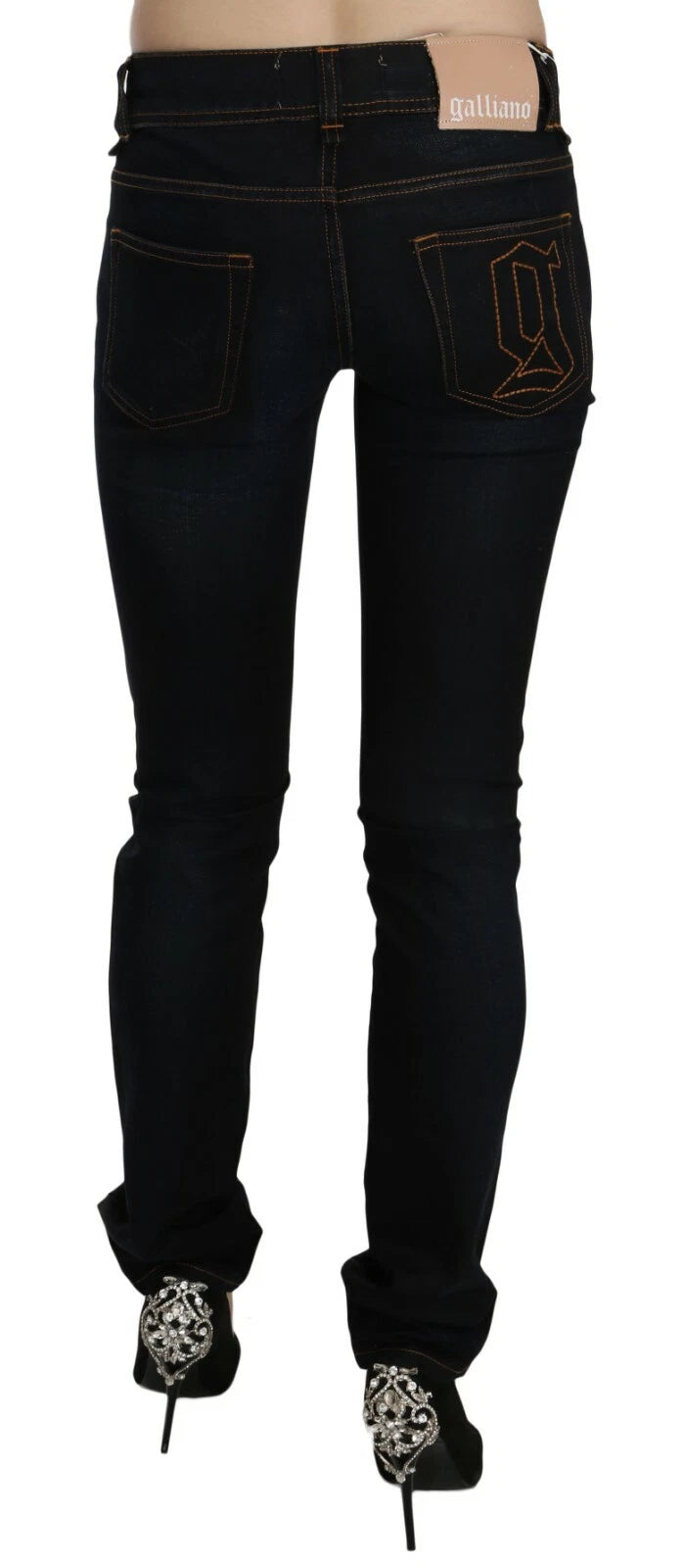 John Galliano Dunkelblaue Slim Fit Jeanshose aus Denim mit mittlerer Taille