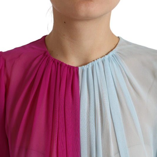 Dolce & Gabbana – Hellblaues, zweifarbiges Midikleid aus Seide