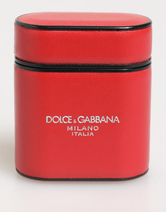 Dolce & Gabbana – Airpods-Hülle mit Logo aus rotem und weißem Kalbsleder