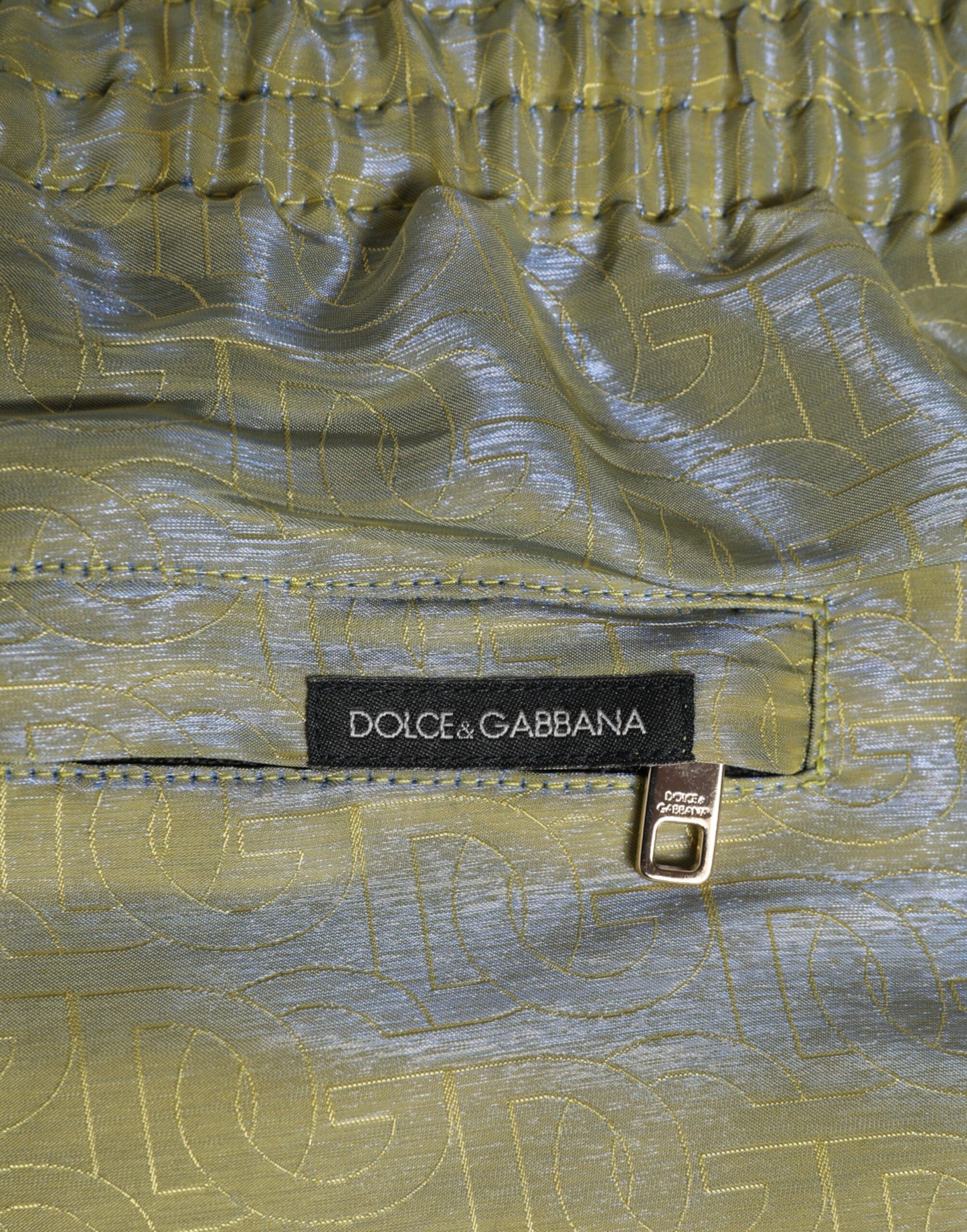 Dolce & Gabbana Grün Polyester Metallic Logo Print Herren Bademode