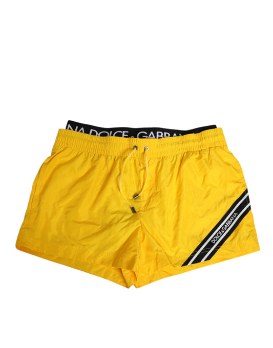 Dolce & Gabbana Gelbe Kordelzug-Strandmode Herren Shorts Bademode