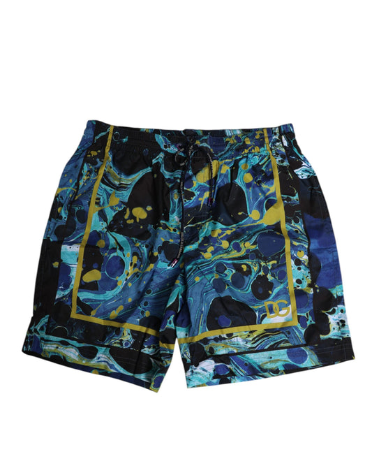 Dolce & Gabbana – Blaue Herren-Boxershorts mit Marmor-Print und Logo