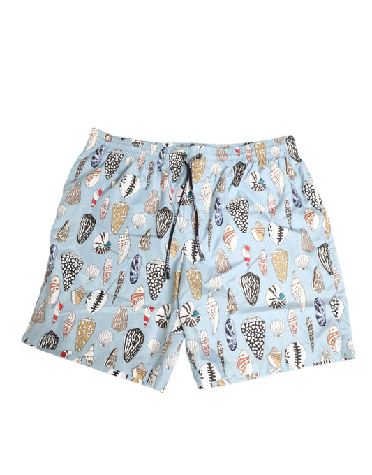 Dolce & Gabbana – Blaue Nylon-Shorts mit Muschelprint für Herren