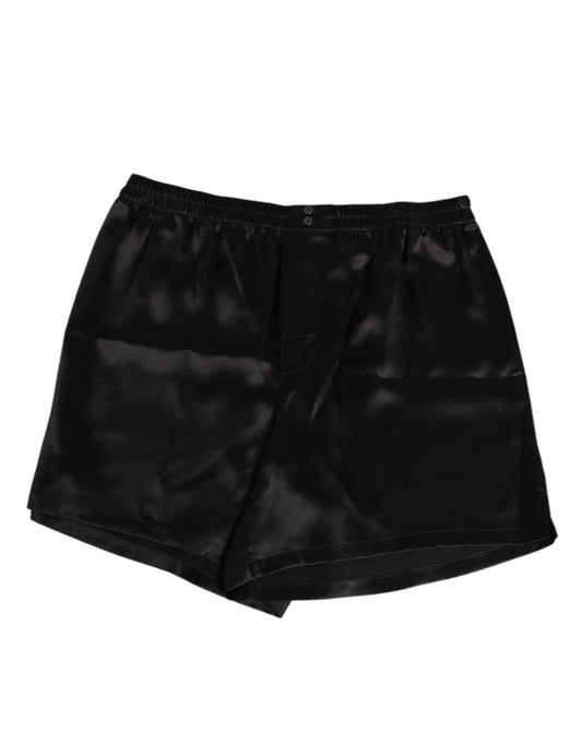 Dolce & Gabbana Schwarze elastische Herren-Boxershorts aus Seidensatin
