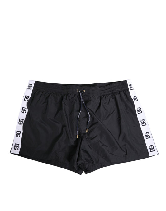 Dolce & Gabbana – Schwarze Nylon-Badeshorts mit seitlichem Logoband