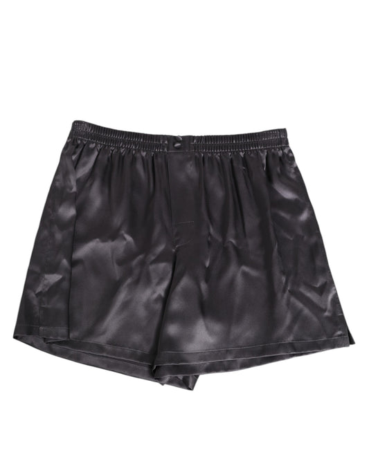 Dolce & Gabbana Schwarze elastische Herren-Boxershorts aus Satin und Seide