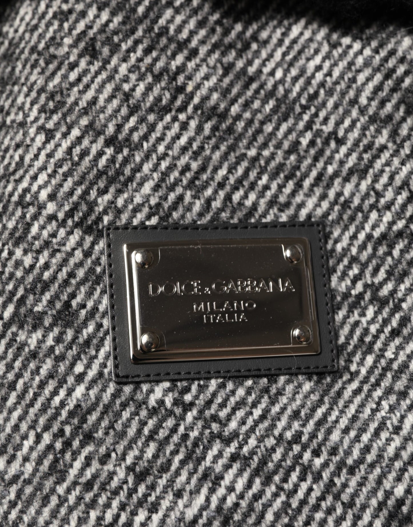 Dolce & Gabbana – Bomberjacke aus grauer Wolle mit Fischgrätenmuster und Lammfellkragen