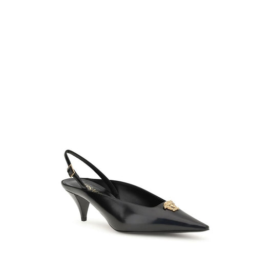 Versace – Schwarze Pumps aus Leder mit mittlerem Absatz
