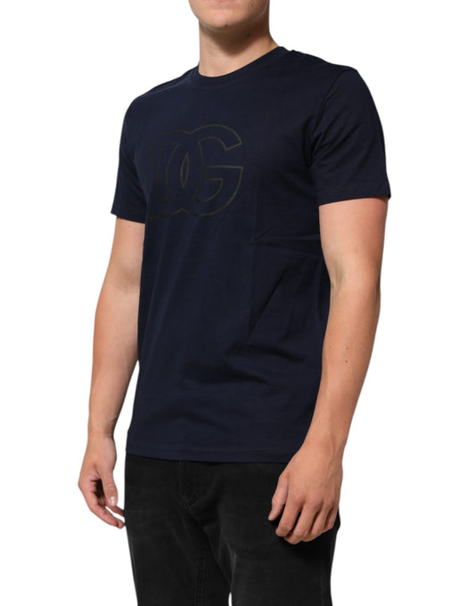 Dolce & Gabbana Herren-T-Shirt aus dunkelblauer Baumwolle mit DG-Logo-Print
