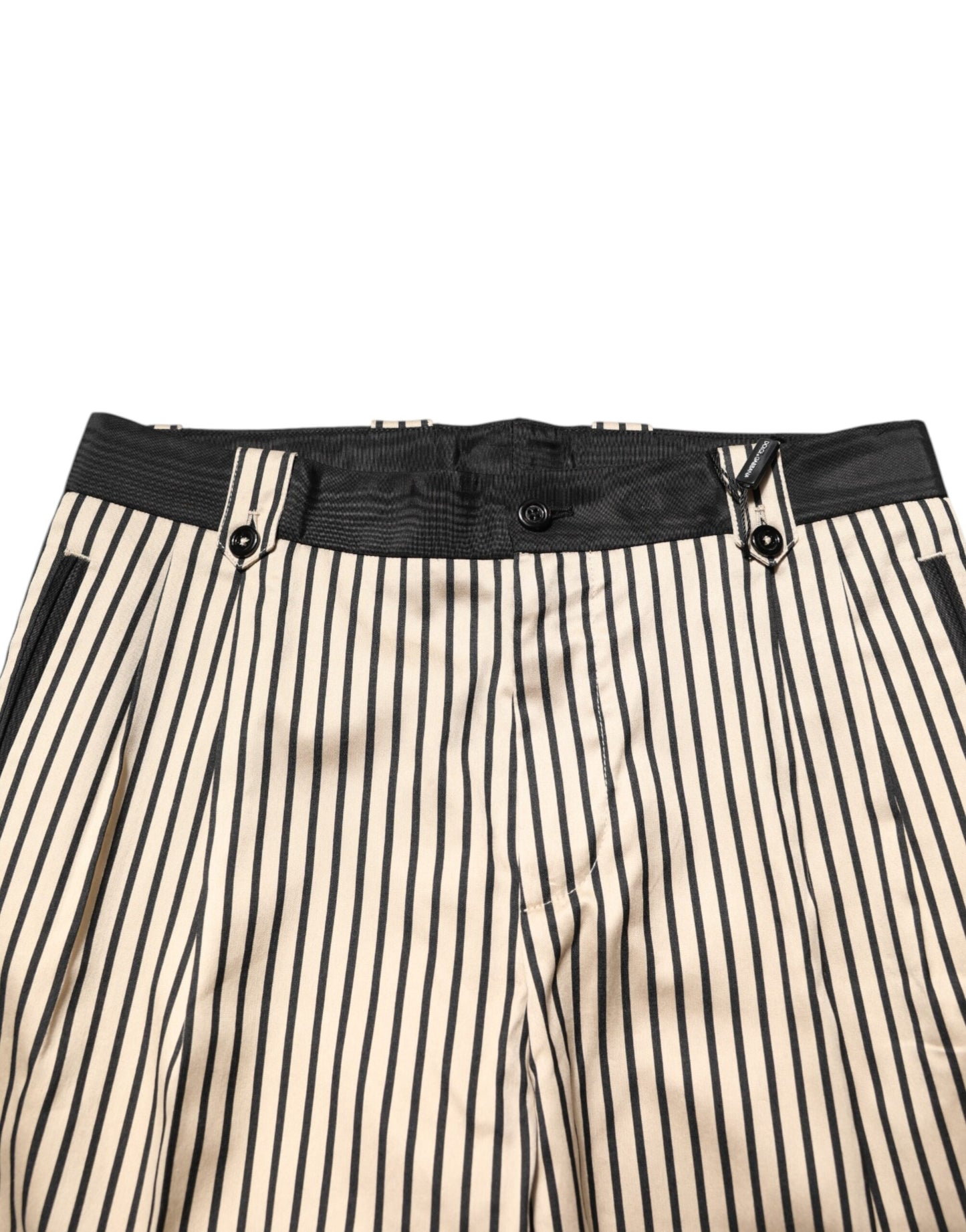 Dolce & Gabbana Beige Schwarz gestreifte Slim Fit-Hose aus Baumwolle