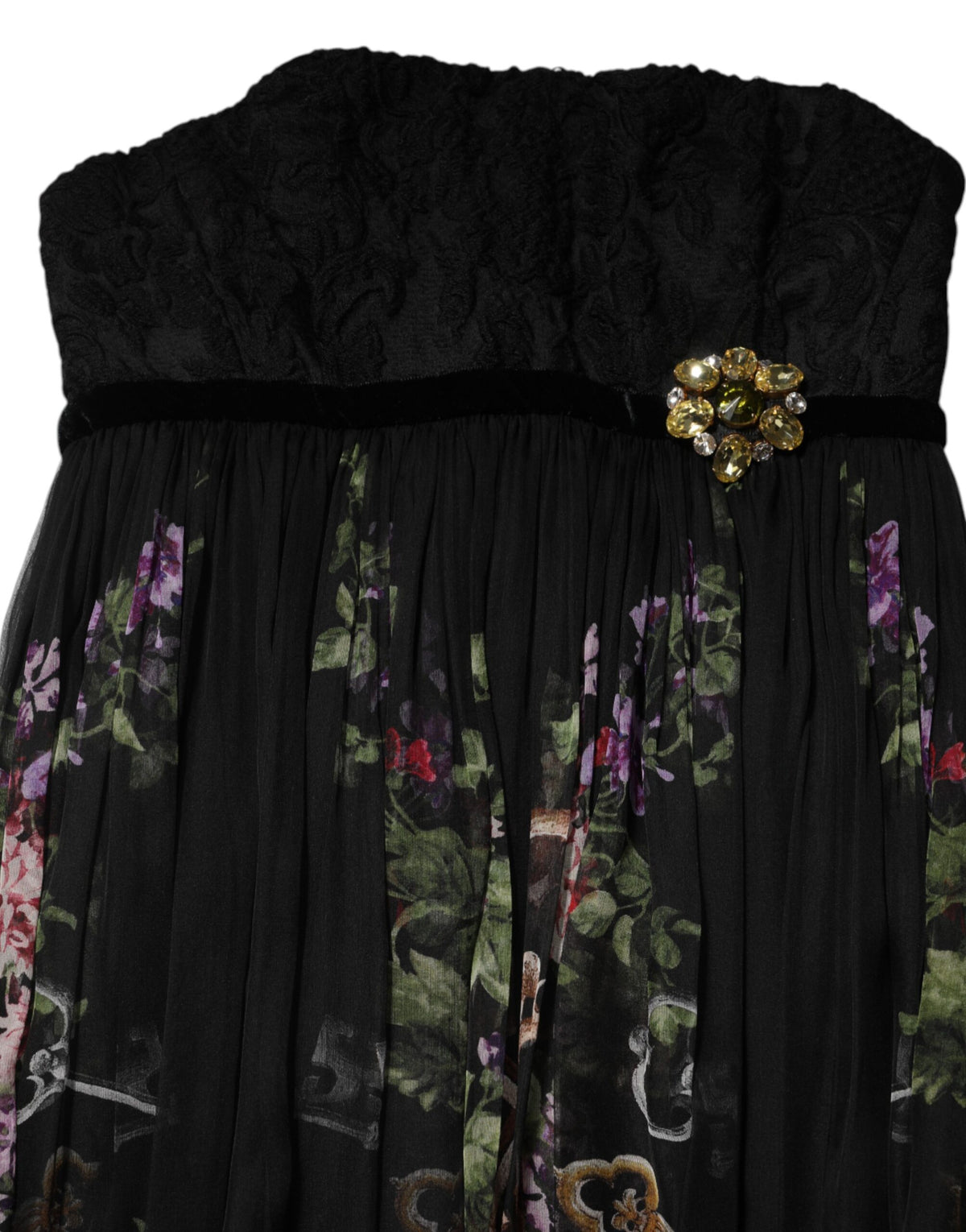 Dolce & Gabbana Schwarzes trägerloses Kleid mit Blumen- und Schlüsselprint