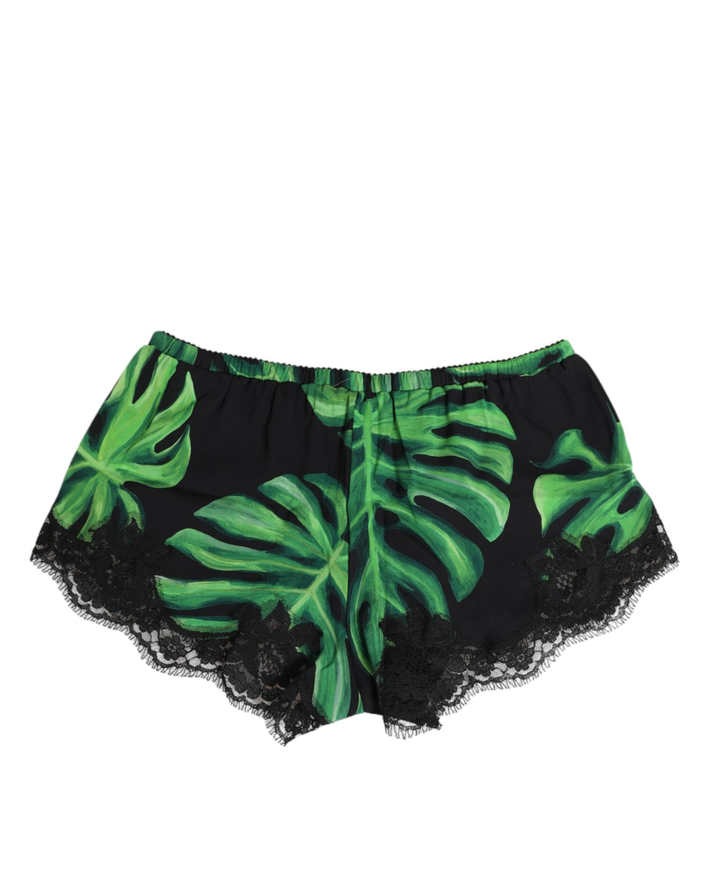 Dolce & Gabbana Schwarz-Grüne Spitzenunterwäsche mit tropischem Print