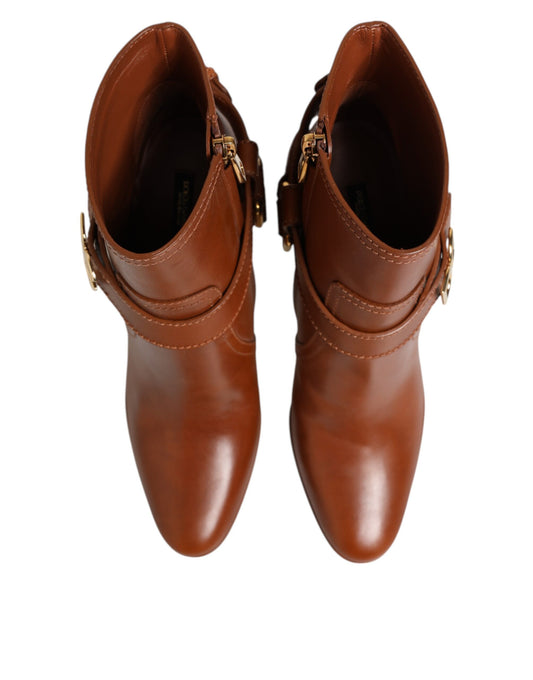 Dolce & Gabbana Stiefeletten aus braunem Leder mit DG-Logo und Schnalle