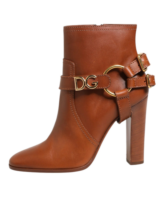 Dolce & Gabbana Stiefeletten aus braunem Leder mit DG-Logo und Schnalle