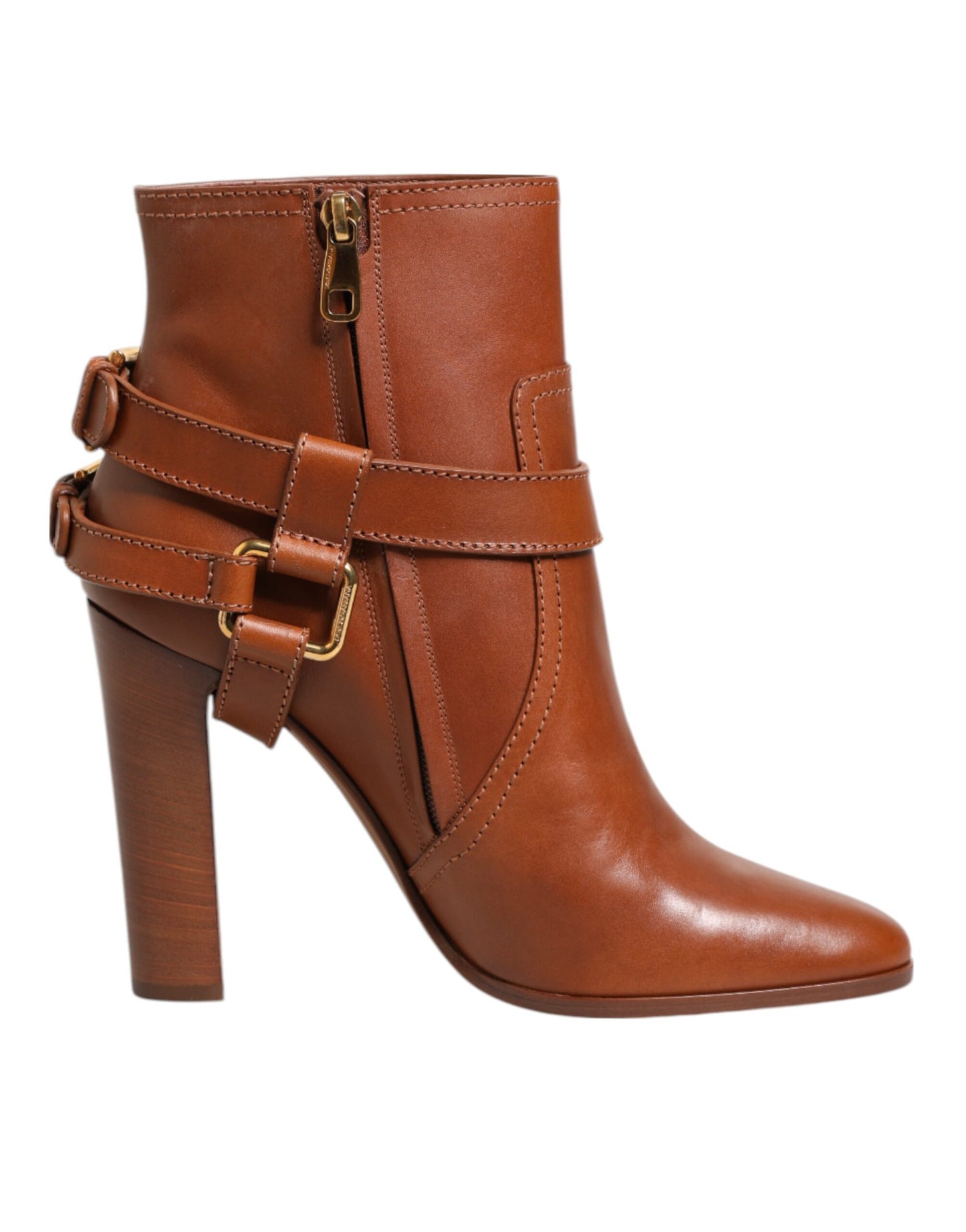 Dolce & Gabbana Stiefeletten aus braunem Leder mit DG-Logo und Schnalle