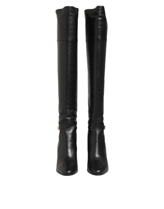 Dolce & Gabbana – Overknee-Stiefel aus schwarzem Leder im DG-Stil