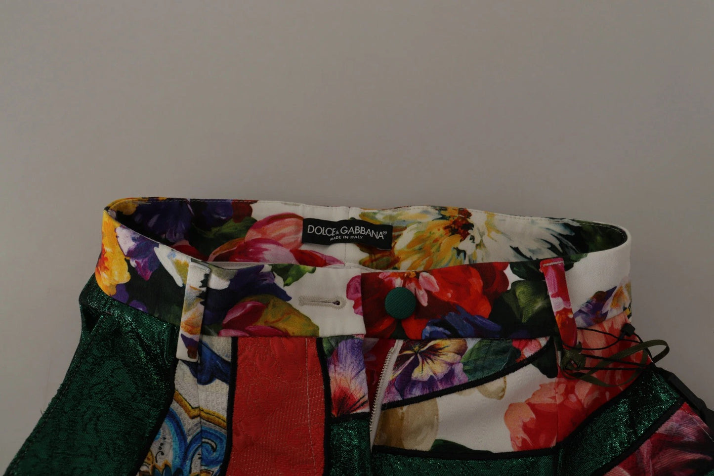 Dolce & Gabbana – Mehrfarbige Patchwork-Hose aus Jacquard mit hoher Taille