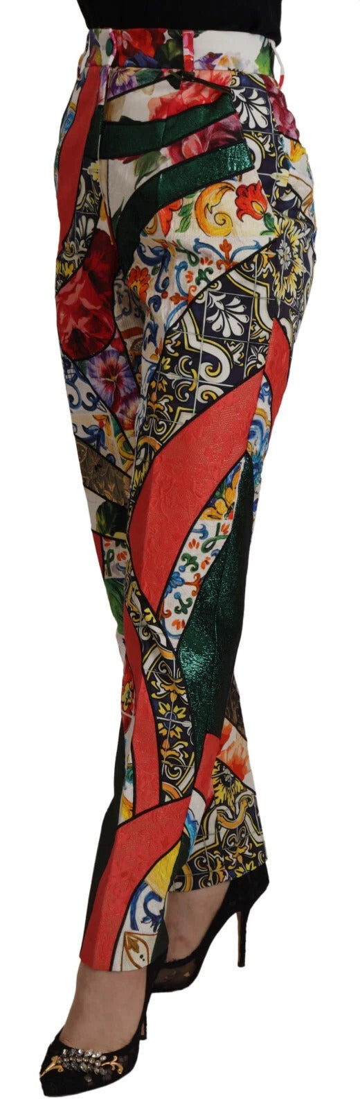 Dolce & Gabbana – Mehrfarbige Patchwork-Hose aus Jacquard mit hoher Taille