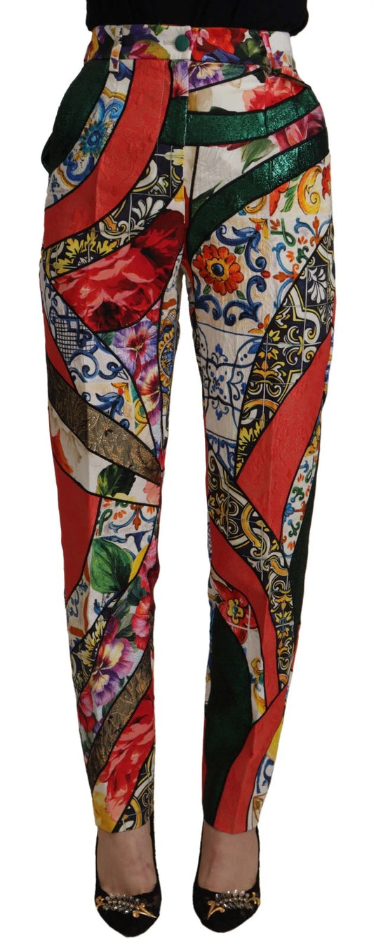 Dolce & Gabbana – Mehrfarbige Patchwork-Hose aus Jacquard mit hoher Taille