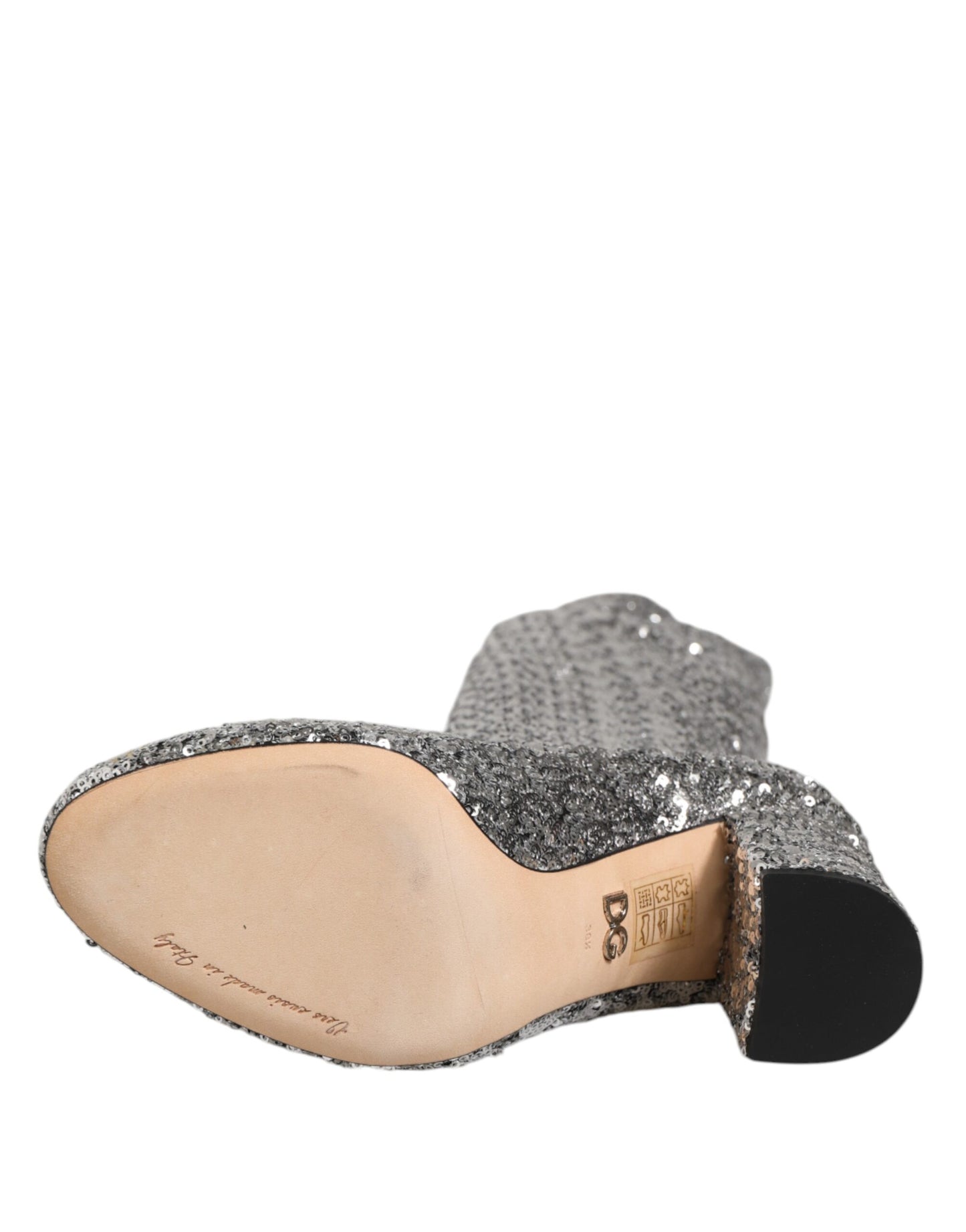 Dolce & Gabbana Schuhe Silber Pailletten Glitter High Heel Boot Schuhe