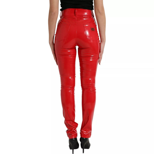Dolce & Gabbana – Rote, hoch taillierte Skinny-Hose mit glänzender Hose