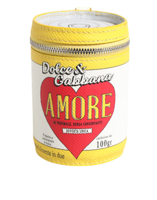 Dolce & Gabbana Amore Leather Yellow Bag Charm Coin Case Keychain Keyring