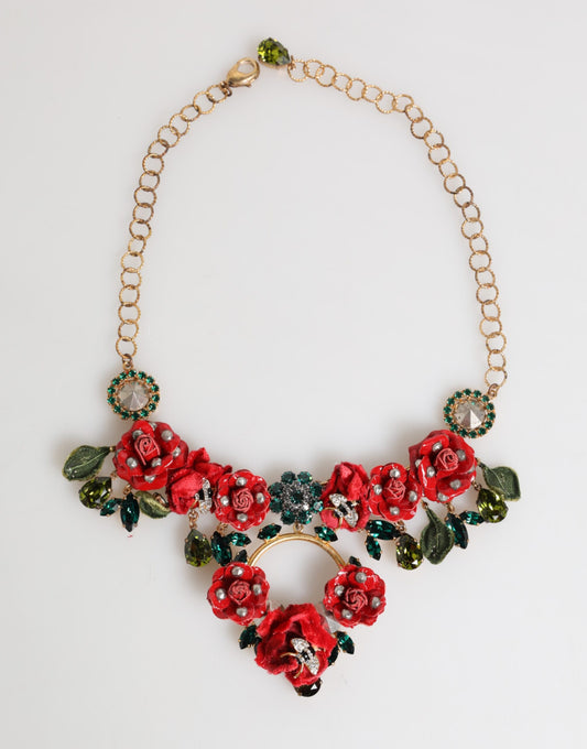 Dolce & Gabbana – Statement-Halskette mit roten Rosen und Blumenkristallen