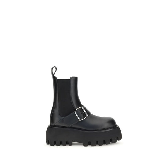 Alexander McQueen Schwarze Kalbsleder-Stiefel Bos Taurus mit Knöchelhohem Schaft