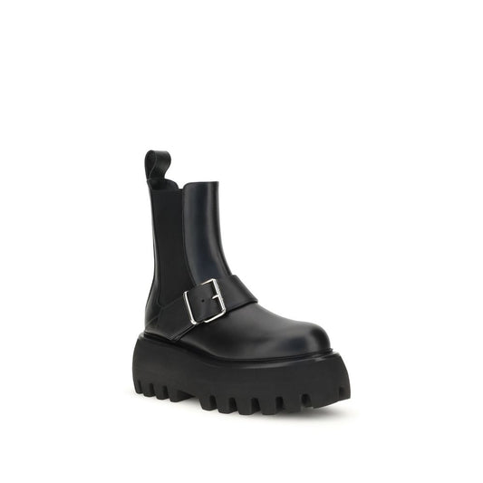 Alexander McQueen Schwarze Kalbsleder-Stiefel Bos Taurus mit Knöchelhohem Schaft