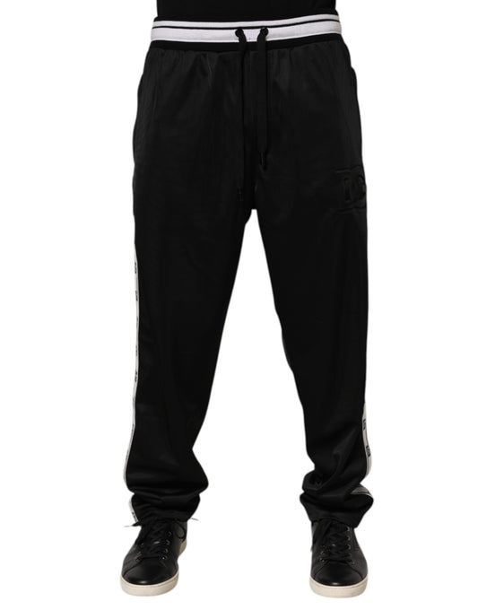 Dolce & Gabbana Black Polyester Logo Stripe Track Jogger Pants