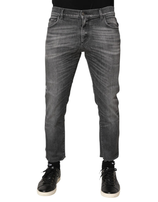 Dolce & Gabbana – Slim Fit-Jeans aus grauem Baumwolldenim im Used-Look
