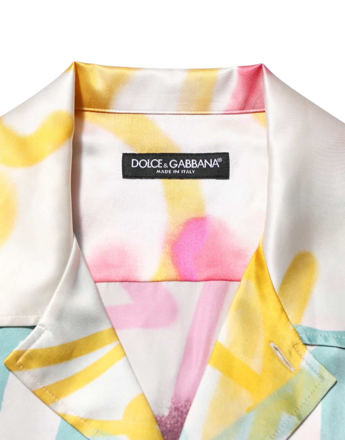 Dolce & Gabbana Weißes Seidenhemd mit Hawaii-Graffiti-Print für Herren