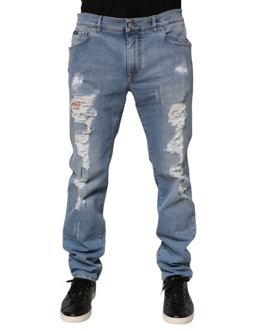 Dolce & Gabbana – Blaue, zerfetzte Slim-Fit-Jeans aus Baumwolldenim