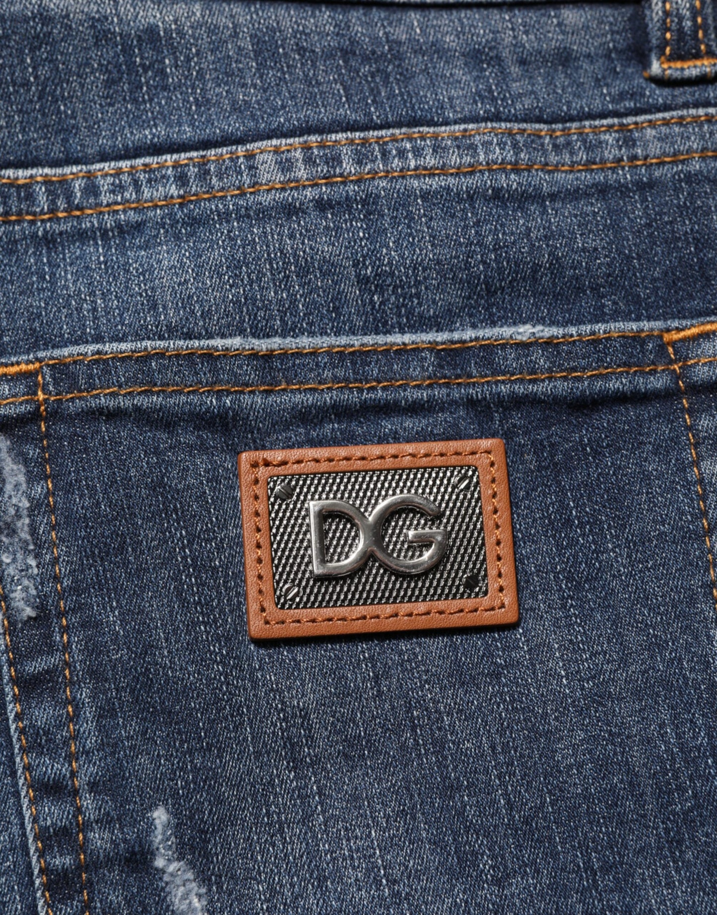Dolce & Gabbana – Dunkelblaue, verwaschene Running-Jeans aus zerrissenem Denim