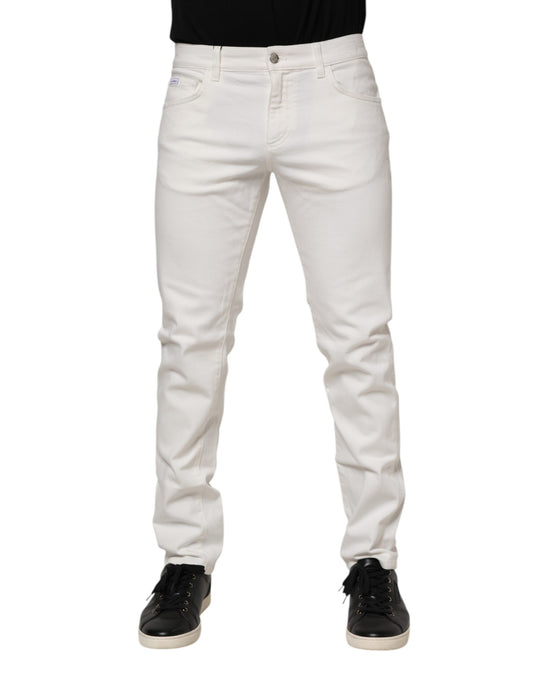 Dolce & Gabbana Slim Fit Jeans aus Stretch-Baumwolle in Off-White