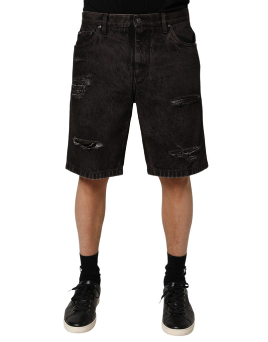 Dolce & Gabbana Herren-Bermudashorts aus zerfetztem Baumwoll-Denim in Schwarz