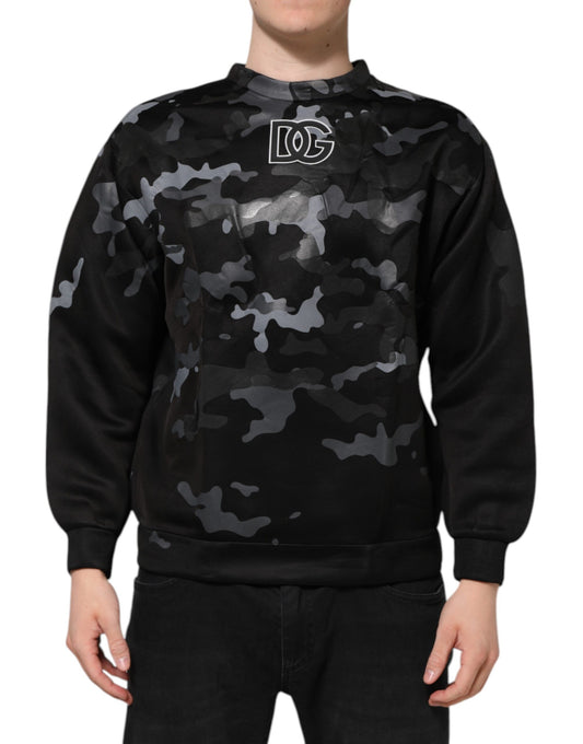Dolce & Gabbana Schwarzer Camouflage-Sweatshirtpullover mit Rundhalsausschnitt