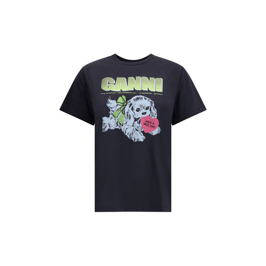 Ganni – T-Shirt mit Welpen-Print
