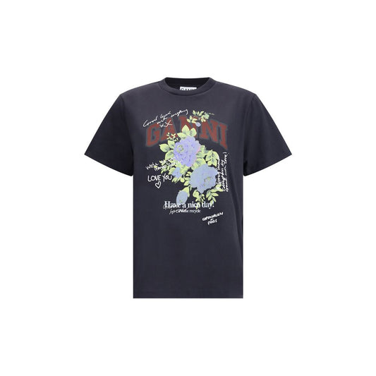 Ganni – T-Shirt mit Rosenmuster