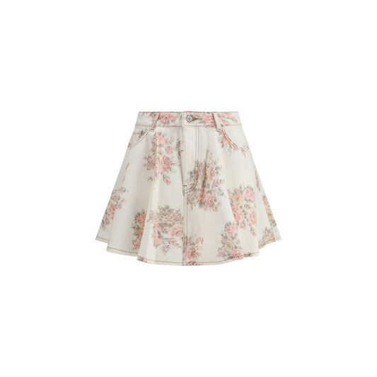 Ganni – Minirock aus Denim mit Blumenmuster