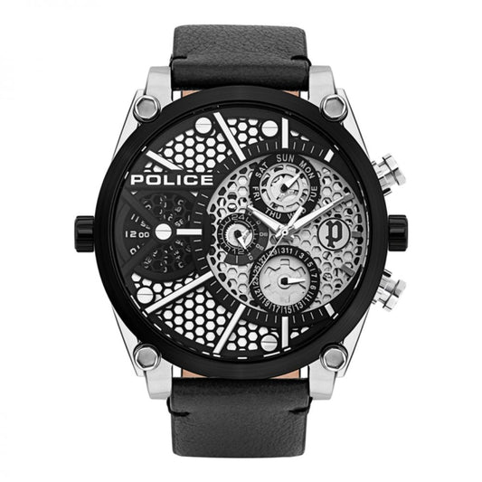 Schwarze Lederuhr von Police