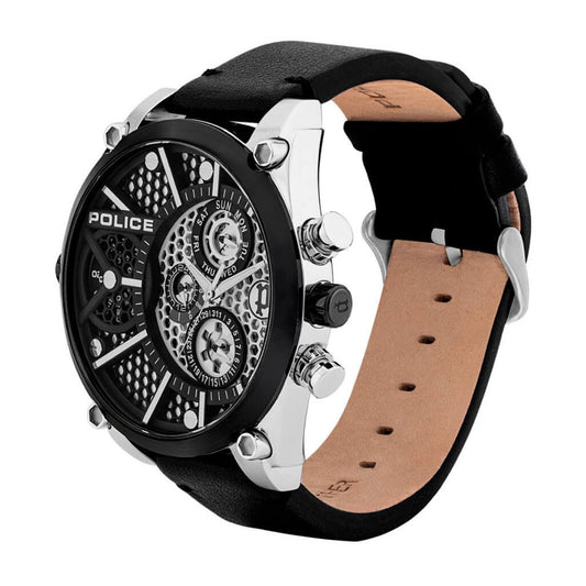 Schwarze Lederuhr von Police