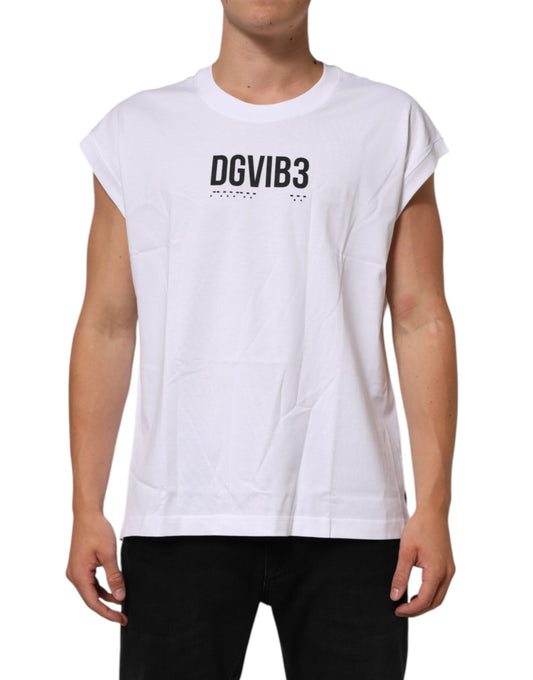 Dolce & Gabbana – Ärmelloses Tank-T-Shirt aus weißer Baumwolle mit Aufdruck