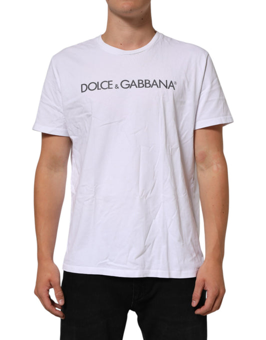 Dolce & Gabbana – Weißes Baumwoll-T-Shirt mit Rundhalsausschnitt und Logo-Print